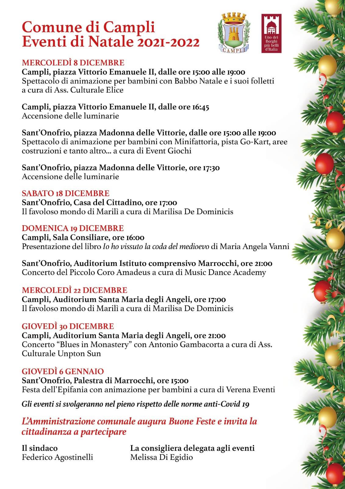Calendario degli eventi natalizi di Campli, uno dei borghi più belli d’Italia.